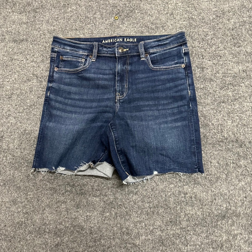 American Eagle Denim Shorts Womens Size 12 Dark Wash Raw Hem Next Level Stretch